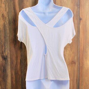 Fitz & Eddi White Flow Stretch Cross Back Short Sleeve Shirt Small